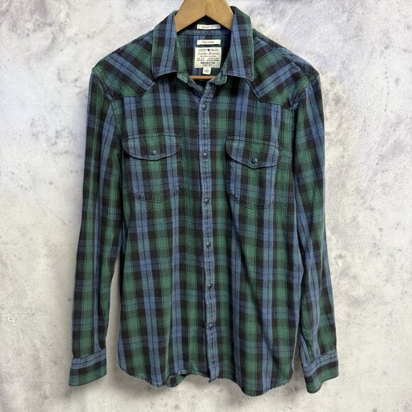 Lucky Brand True Indigo Western Shirt Mens M 21x28.5 Multi Plaid Flannel Snap - Picture 1 of 8